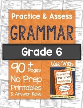 Preview of Grammar Worksheets and Tests: 6th Grade NO PREP Printables