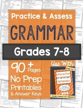 Preview of Grammar Worksheets and Tests: Grades 7-8 NO PREP Printables