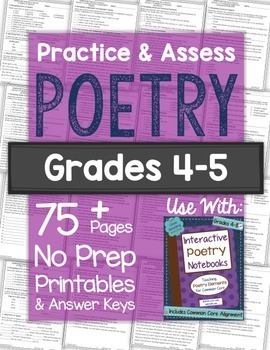 Preview of POETRY Worksheets & Tests: Practice & Assess Poetry No Prep Printables