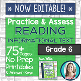Reading INFORMATIONAL TEXT Printables: Worksheets and Tests Grade 6