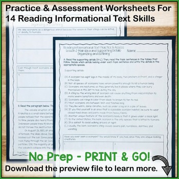 Reading INFORMATIONAL TEXT Printables: Worksheets and Tests Grades 4-5