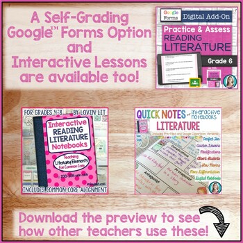 Reading Literature Printables - Worksheets and Tests Grade 6 by Lovin Lit