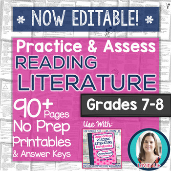 Preview of Reading Literature Printables - Worksheets and Tests Grades 7-8