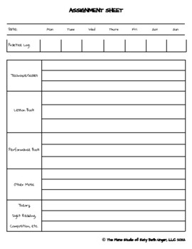 Practice Assignment Sheets by kunger music studio | TPT