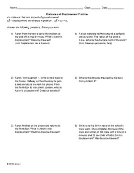 Basic Motion Worksheets: Distance, Displacement, Speed, Velocity by Ms