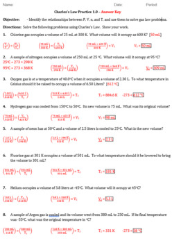 Practice Charles s Gas Law Worksheet 1 0 Answer Key by The Chem Teacher
