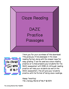 Preview of Pack 1 Practice Cloze Reading or DAZE Practice for Intermediate Students