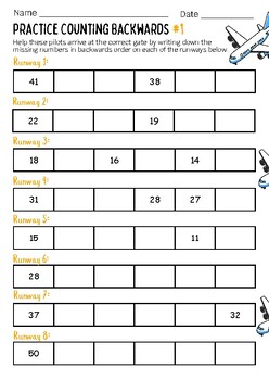 Preview of Practice Counting Backwards #1 School Illustration Mathematics Worksheet