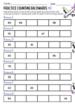 Preview of Practice Counting Backwards #2 School Illustration Mathematics Worksheets