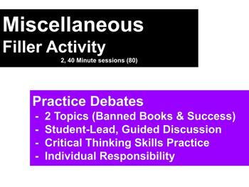 Preview of Practice Debates (Banned Books & What is Success?) -Debate Worksheet & Questions