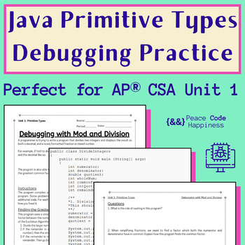 Preview of Practice Debugging with Mod - AP® CSA Unit 1: Java Primitive Types