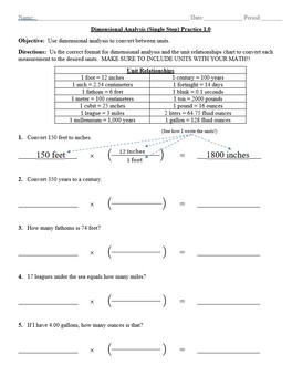 Preview of Practice - Dimensional Analysis (Single Step) Worksheet 1.0