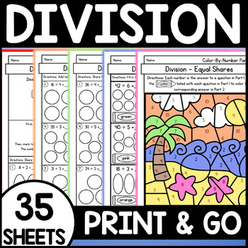 Preview of Fun Division Worksheets for Equal Groups, Equal Sharing, Number Lines, and More!