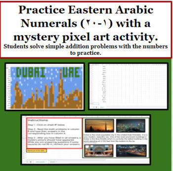 Preview of Practice Eastern Arabic Numerals with mystery pixel art on Google Sheets