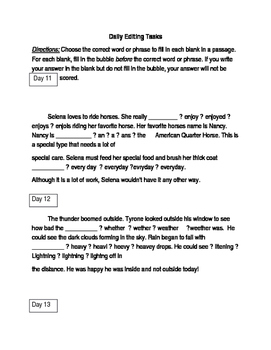 Fsa Ela Test Daily Grammar Editing Tasks Practice Days 11 15 Tpt