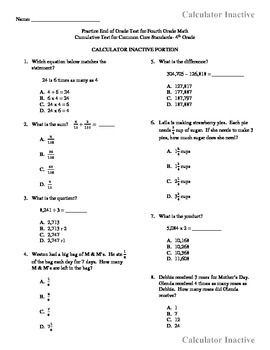 Practice End Of Grade Math Test For Fourth Grade Common Core St. Multiple Choice