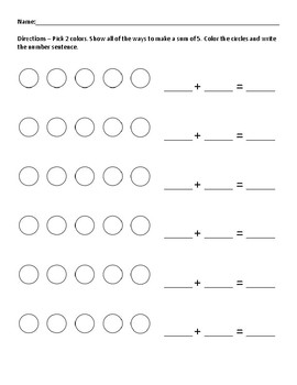 Practice Every Way to Make a Sum of 5 - Addition Problem Solving and Color