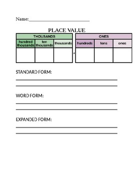 Preview of Practice Expanded, Word, and Standard Form using Place Value Chart