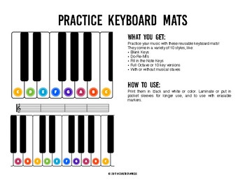 Preview of Practice Keyboard Mats - printable piano keyboard sheets for music learning