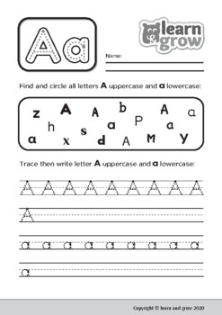 practice letter aa worksheets by lg learn and grow tpt