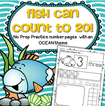 Preview of OCEAN Animals Number Sense Printables 1-20 Counting Recognition Tracing No Prep