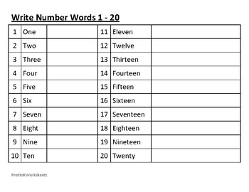 Practice Number Words 1-20 by Multi Grade Worksheets | TpT