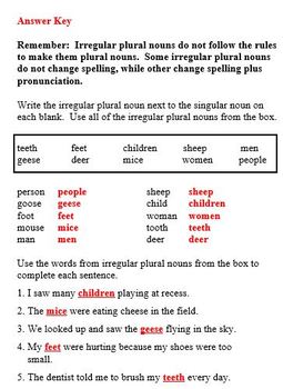 Practice Packet on Irregular Plural Nouns by Beverly Spector | TpT
