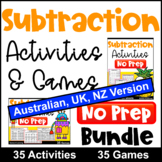 Practice & Play NO PREP Subtraction Worksheets & Games Bun
