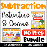 Practice & Play NO PREP Subtraction Worksheets and Games Bundle