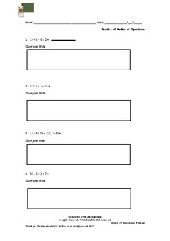 Preview of Practice Quiz: Order of Operations Worksheet