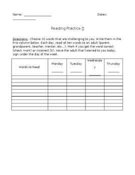 Preview of Practice Reading Words Homework