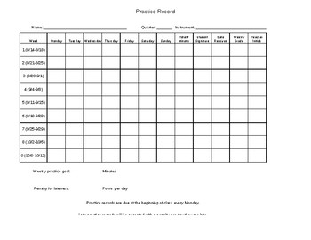 Preview of Practice Record Template for Band/Music Classes