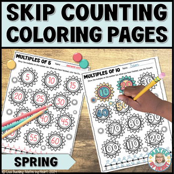 Preview of Spring Math Skip Counting Multiples 2-12 Printable Coloring Pages for 3rd Grade