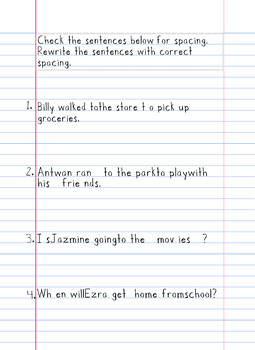 practice spacing between words by ot classroom tpt