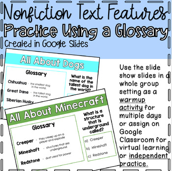 Preview of Practice Using a Glossary - Nonfiction Text Features