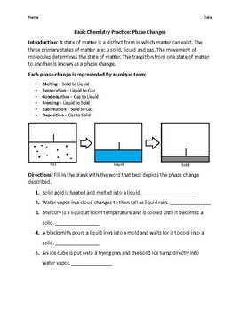 Preview of Practice With Phase Changes Worksheet