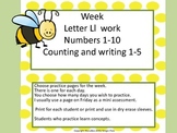 Practice Work:  Letter Ll, Numbers 1-5 counting, writing 1-10