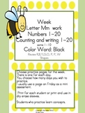 Practice Work:  Letter Mm, Numbers 1-20, color word black