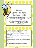 Practice Work:  Letter Nn, Numbers 1-20, color word white