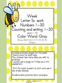 Practice Work:  Letter Ss week work, Numbers 1-30, color w