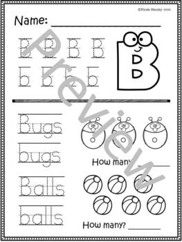 Practice Worksheets K-1: Letter Recognition, Handwriting, and Counting