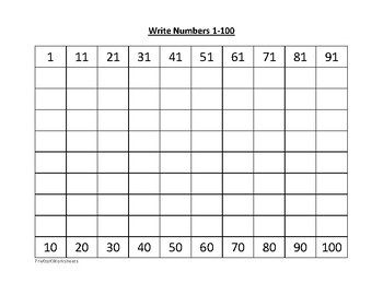 Writing Numbers 1-100 Worksheets