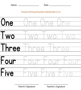 practice writing numbers 1 5 by handwritables tpt