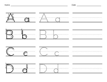 Preview of Writing Practice, Uppercase and Lowercase Alphabet, Handouts