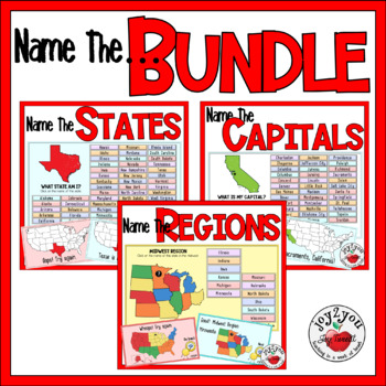 Preview of STATES, CAPITALS, REGIONS BUNDLE | MAP SKILLS |SELF-CHECKING | DISTANCE LEARNING