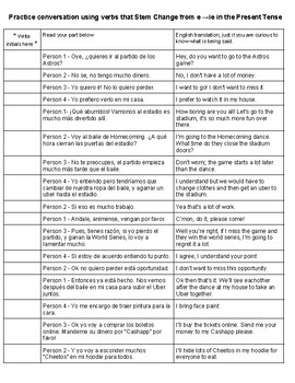 Preview of Practice conversation using verbs that Stem Change from e →ie in the Present Ten