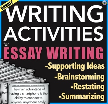 Preview of Essay Writing Task Cards with Activities for Practicing Essay Writing BUNDLE