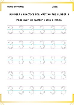 Practice for Writing the Number 3 by Edu Worksheets | TPT