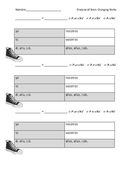 Preview of Practice of Stem Changing Verbs in Spanish