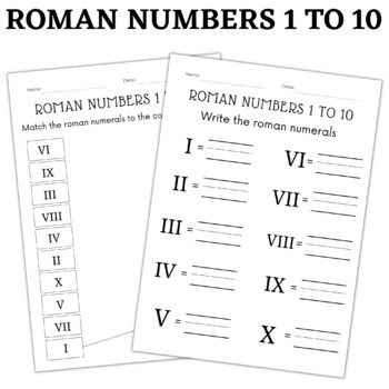 Preview of Practice roman numbers 1 to 10 worksheet - Matching roman numerals for kids